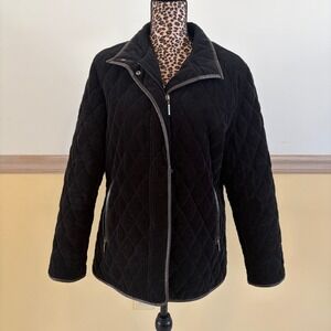 Weatherproof Women's Black Quilted Corduroy leather trim Zip Jacket Size M